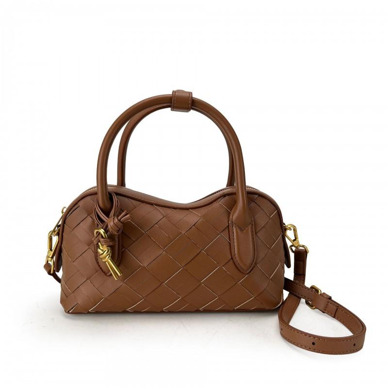 Genuine Leather Woven Shoulder Bag Women Soft Pillow Shape Crossbody With Zip Inner Phone Pocket