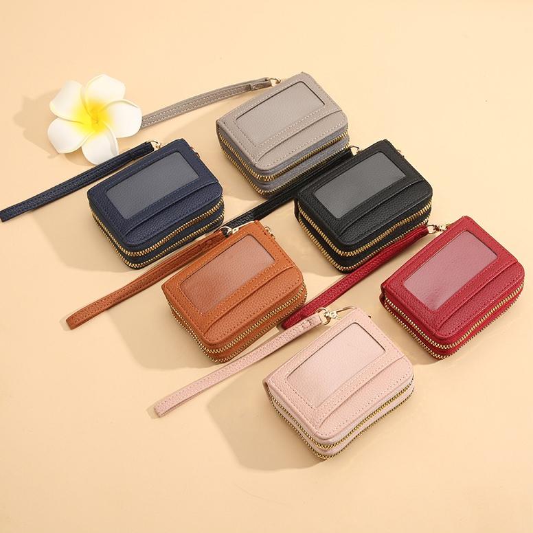 Rfid Card Holder Double Zipper Women Wallet Pu Leather Organ Card Bag Purse Large Capacity Multi-Solt Bank Card Cover Business Card Clip With Window