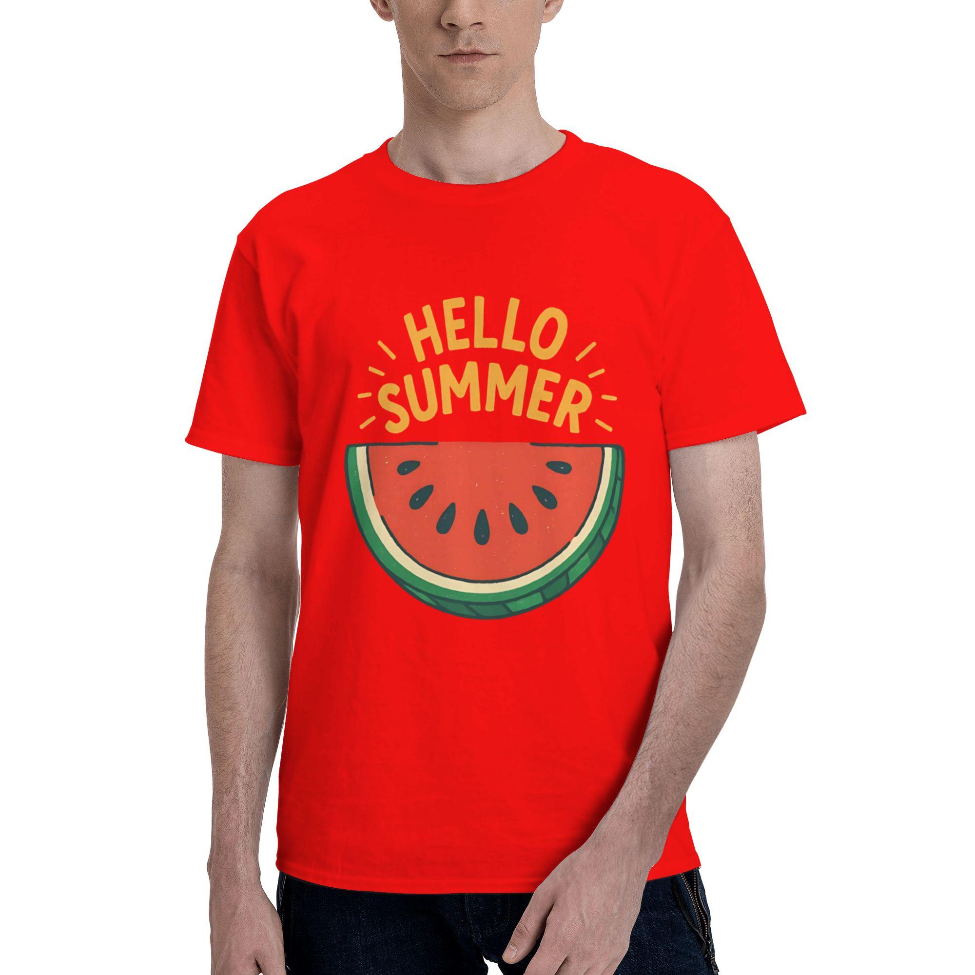 Hello Summer Men T Shirt Watermelon print Fashion Tees Short Sleeve O Neck Cotton New Arrival Tops TShirt S