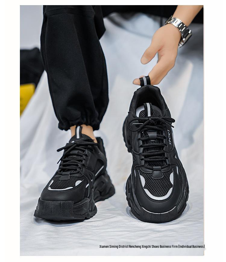 White Mesh Height-Increasing Men's Sneakers - Thick-Soled Casual Running Shoes for Autumn/Winter 2025