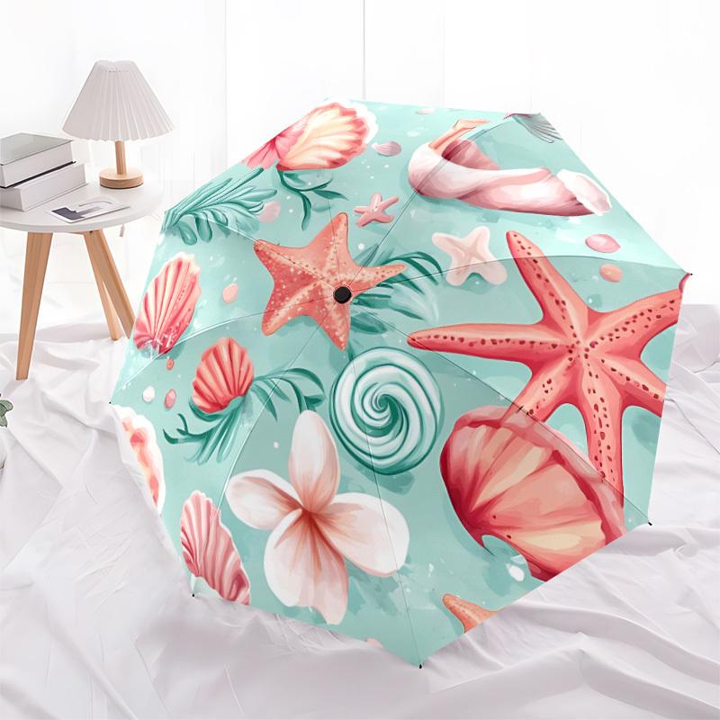 1pc Oceanic Elements Automatic Open/Close Folding Umbrella - Compact 8-Rib Design, Daily Use, Perfect Gift for Friends & Family yy260327081