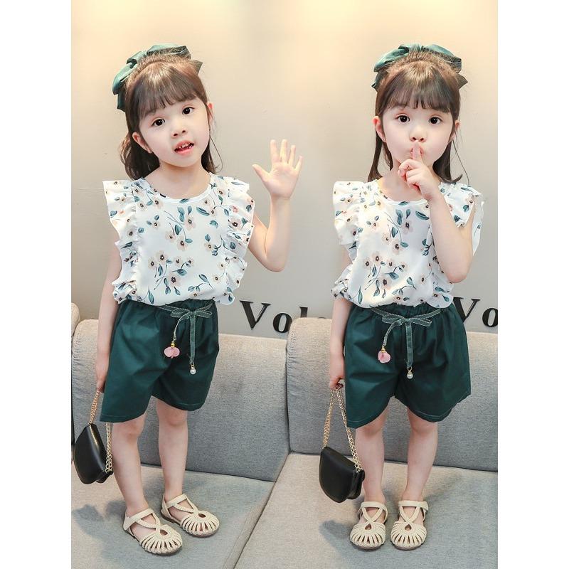 Baby Girl Floral Korean Suit Summer Style Small Fresh Girl Western Style Two-piece Suit