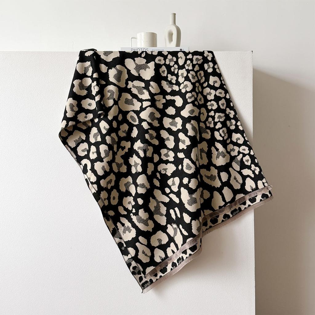 Shawl Warm Winter Scarf Women Leopard Stripes Cashmere Pashmina Thick Wrap Head Neck Foulard Luxury  Blanket Echarpe