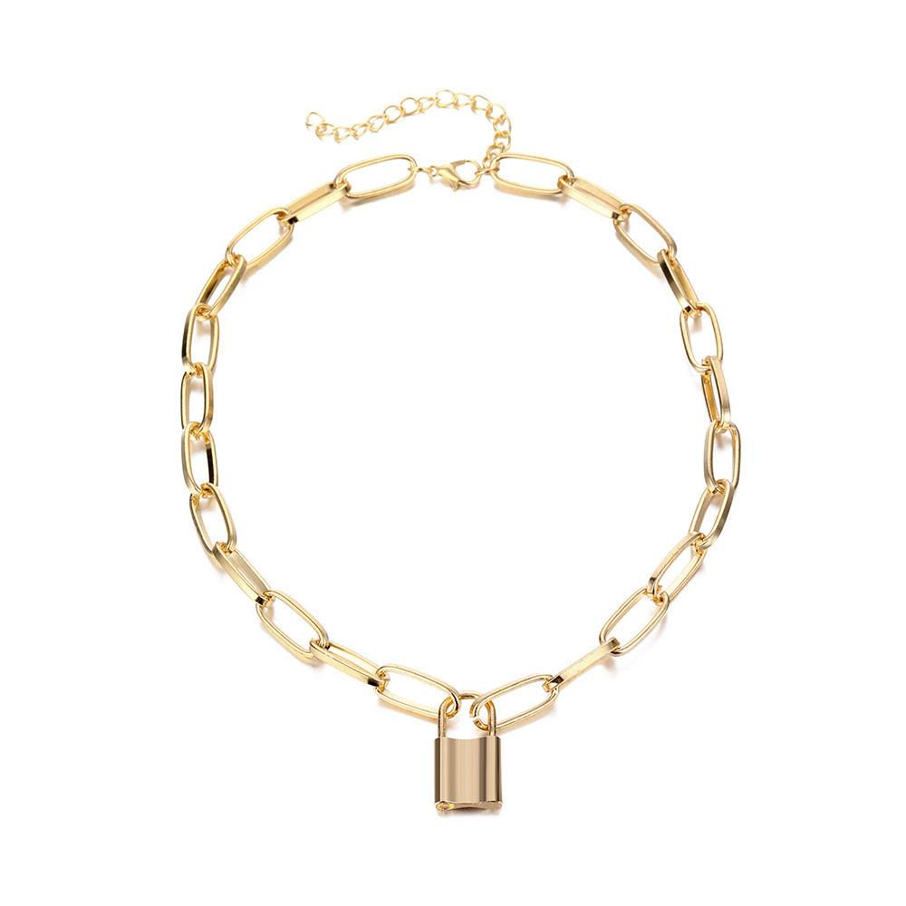 Trendy And Bold Geometric Lock Necklace For Women With Durable Alloy And Unique Layered Design Perfect For Chic Fashion Looks An