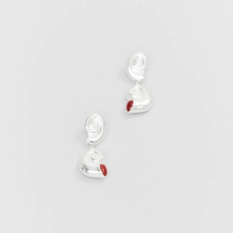 

Retro Hong Kong Style Thread Design Inlaid Ruby Stud Earrings Fashionable Commuting Must Enter Niche Temperament Versatile Earrings Women