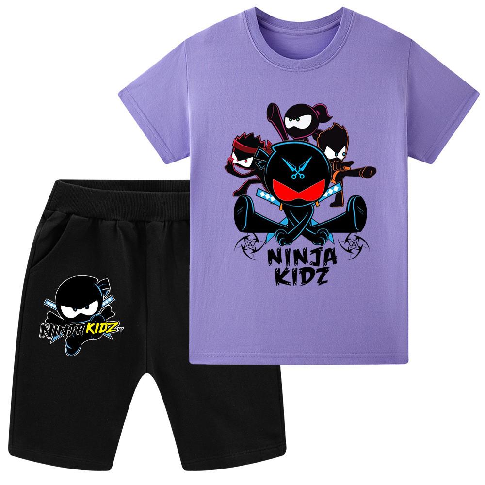 WA1170 Kids Girls Boys NINJA KIDZ Anime Print Short Sleeves Top Pants Sets