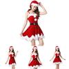 Red Velvet Women Christmas Costume With Soft Touch Santa Claus Dress And Hat