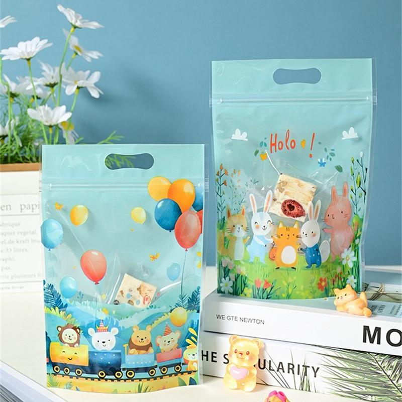 50Pcs Cartoon Animal Plastic Bags Snowflake Crisp Cookies Nougat Portable Ziplock Self Sealing Party Gift Packaging