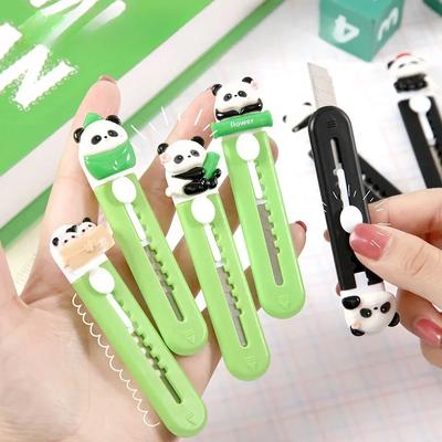 1Pc Cute Cartoon Panda Green/Black Mini Utility Knife Kids Safety Envelope Express Box Box Opener Office Stationery Paper Cutter