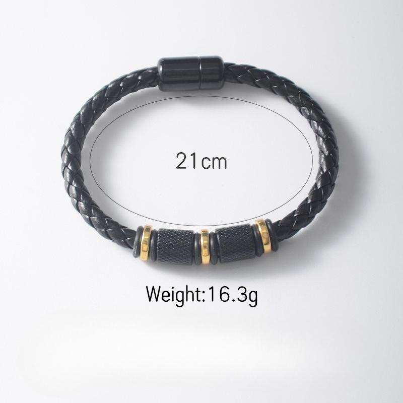 Men's Leather Bracelet, Woven Leather Cord with Beads, Simple and Fashionable, Versatile Hand Chain