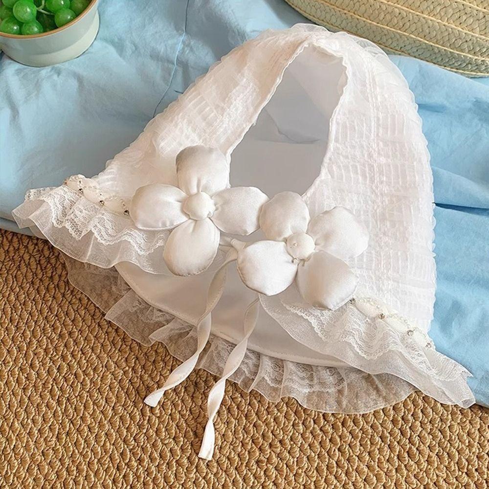 White Fisherman Hat Summer Visor Basin Cap Foldable Lace Bucket Hat  Girls