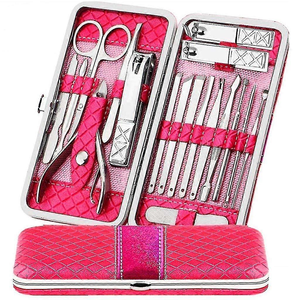 18pcs Nail Clippers Set Stainless Travel Beauty Kit With Leather Case - Pjun