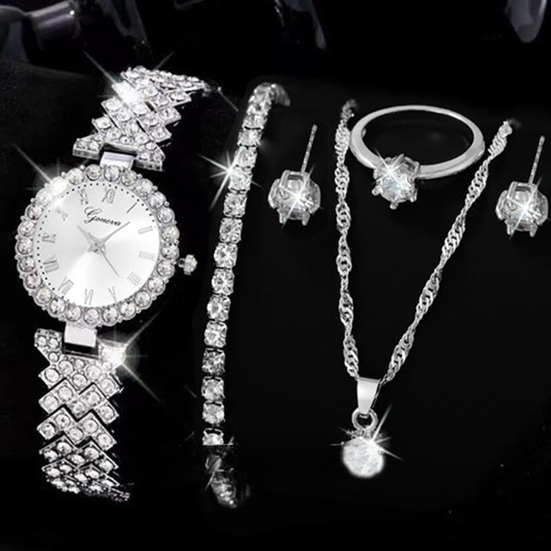 Set Lanț Auriu Roz 5/6 Piese Accesorii la Modă Exquisite Temperament Brățări Coliere Inele Cercei Potrivit Petrecerilor