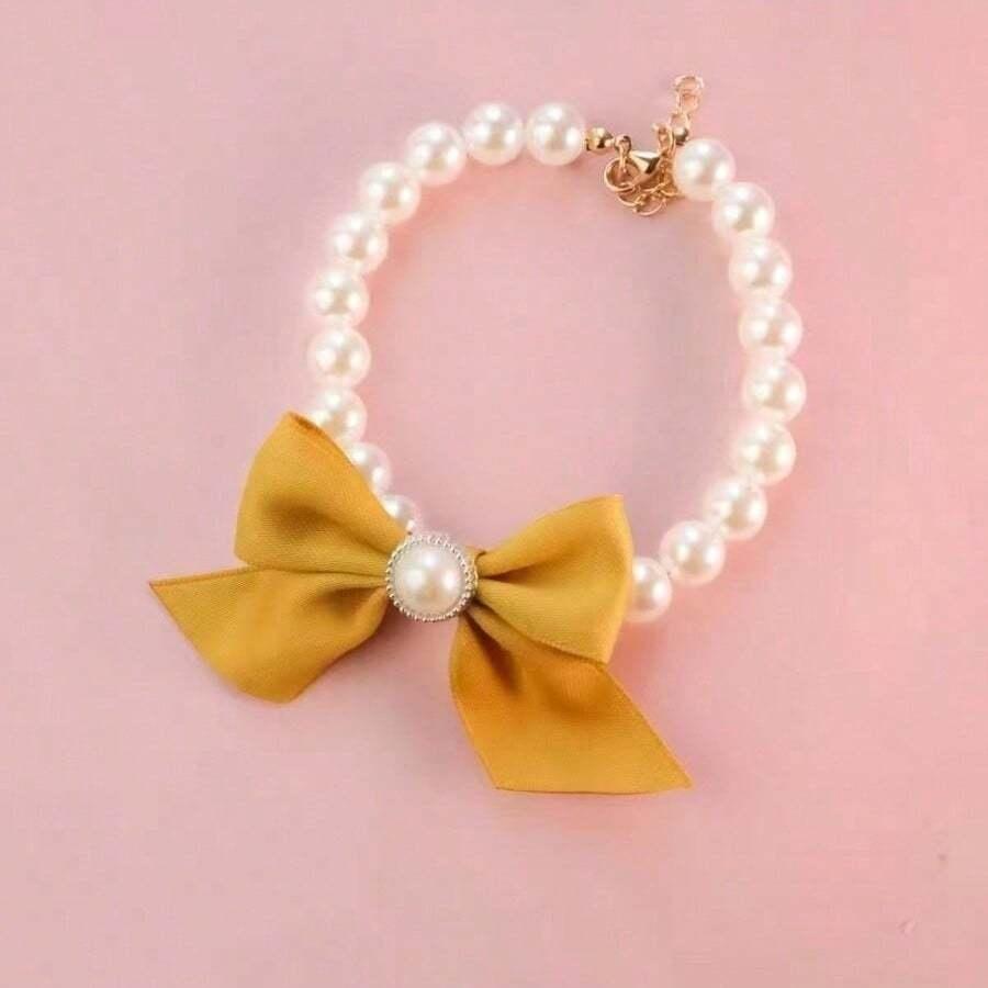 

1pc Pet Cat Faux Pearl Necklace, Cute Faux Pearl Bow Tie Collar, Suitable For Dogs And Cats 1pc жёлтый