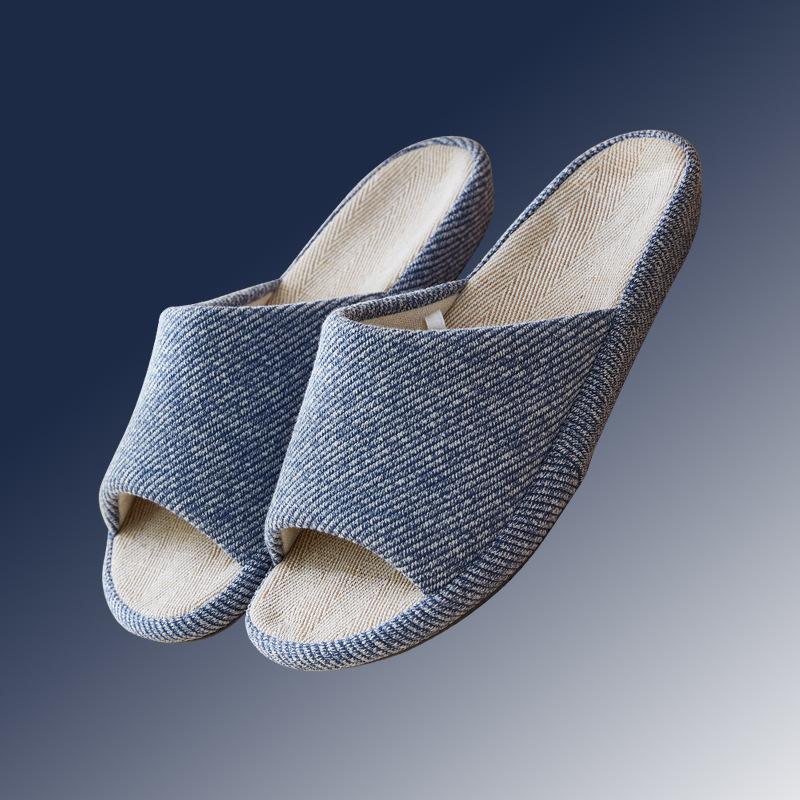 

Strictly selected, Japanese-style vertical stripes, spring and summer thick-soled linen home four-season couple home basin bottom slippers 3XL(45-46)