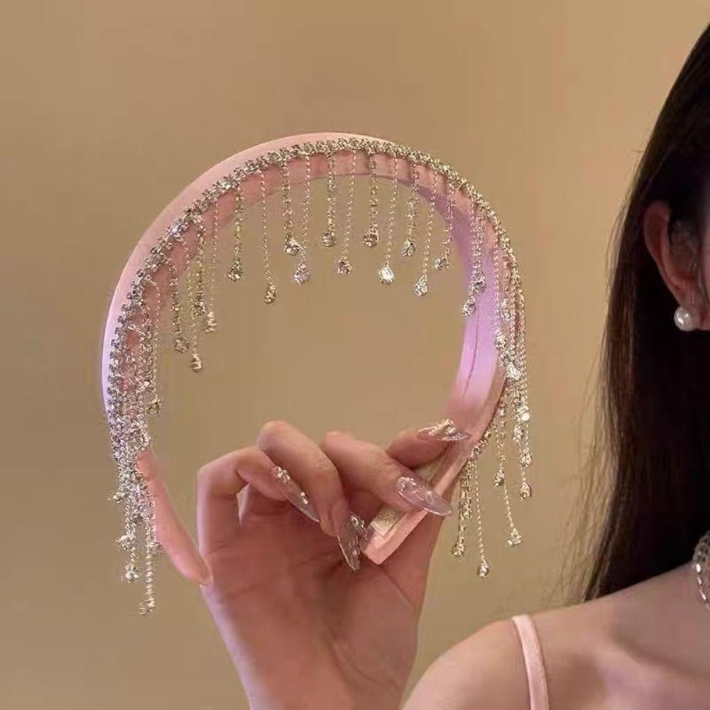 Crystal Tassel Hair Band Cloth Ethnic Style Hair Hoop Creative Rhinestone Headband  Women