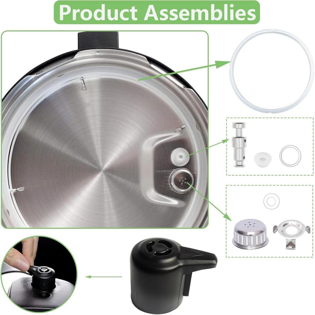 Comprehensive Pressure Cooker Accessory Set Dishwasher Safe Part for 5/6QT Featuring Anti Blockage Sealing Rings