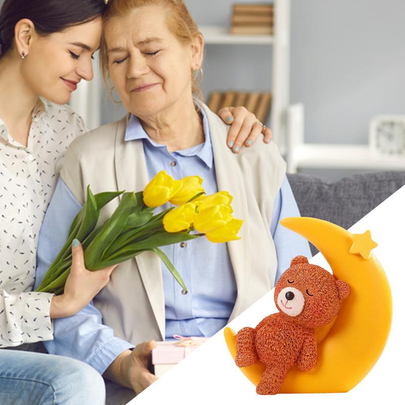 Bear And Moon Cake Topper Decorative Sculpture For Desk Desktop Moon Bear Statue Ornament For Baby Shower Resin Figurine Cake
