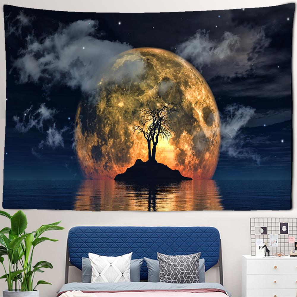 Moon Tapestry Hanging Wall Hippie Flower Wall Carpet Dormitory Decoration Starry Sky Carpet Kawaii Room Decoration Tapestry