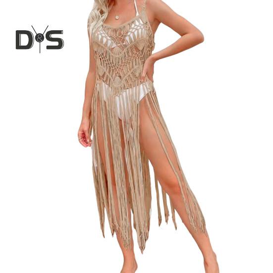 Beach Cover Up Women Sling Sleeveless Loose Fit Cutout Bikini Cover-up Dress Solid Color Sun Protection Beach Wear