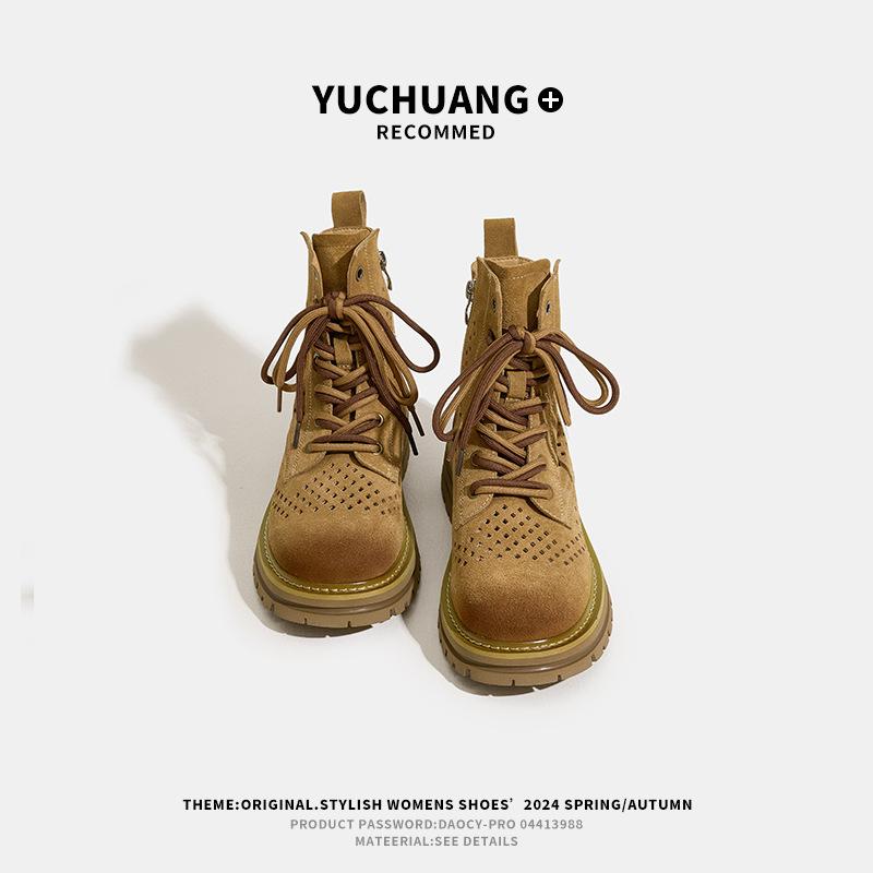 Outdoor Hollow Martin Boots Women's 2025 New Summer Breathable Casual Versatile Leather Platform Short Boots Women's