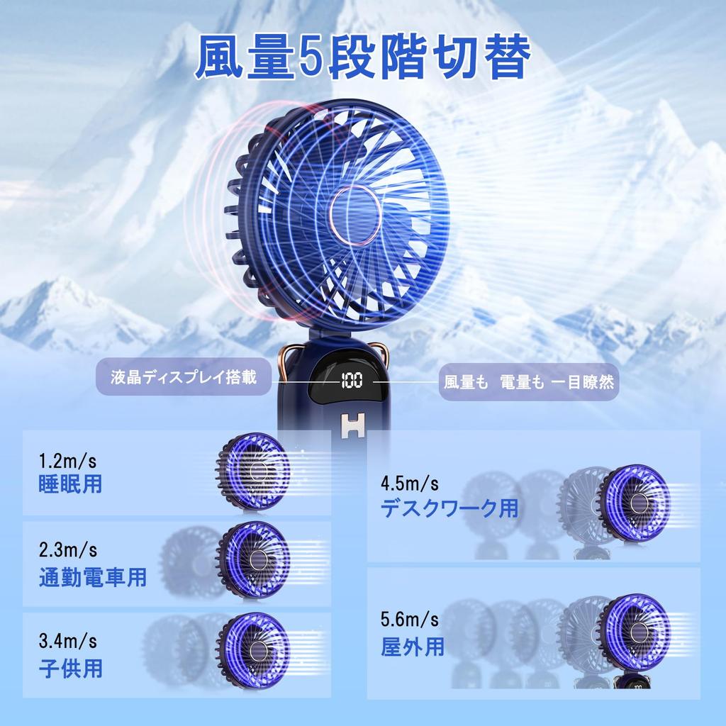 Handy Portable Fan 2025 High Aromatherapy Sheet USB Instruction Manual Blue [Summer Model] Airflow, Quiet, 3-Way (Handheld, Neck-Mounted, Tabletop),