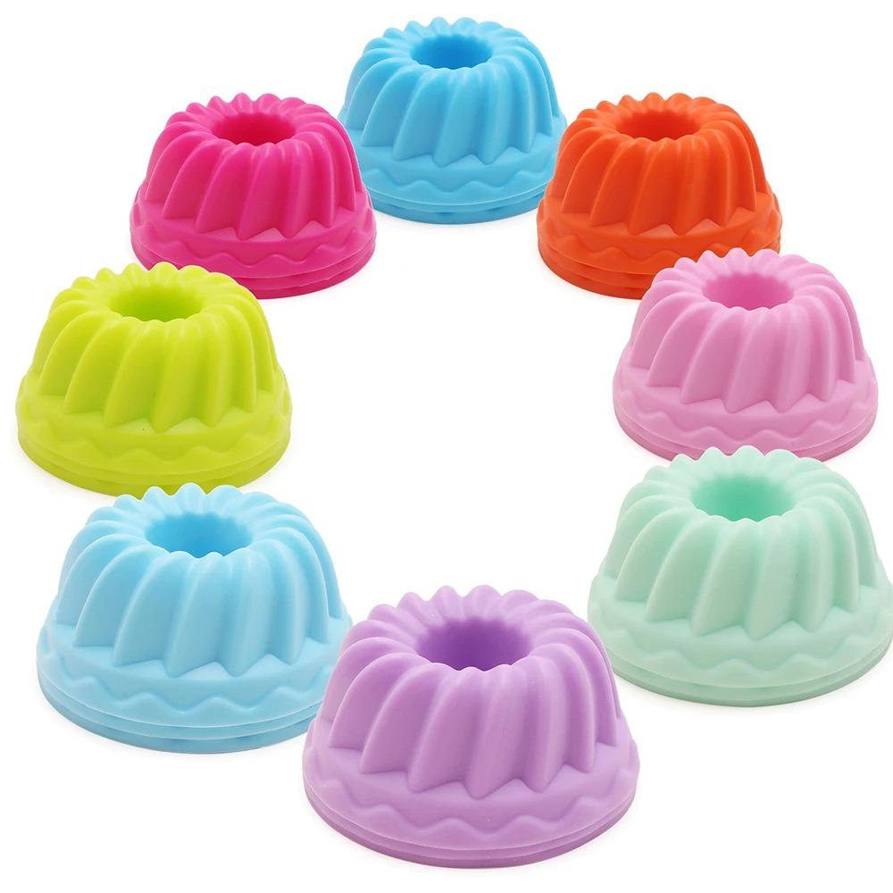 12pcs/Set Practical New Use Cake Mold Silicone Multicolor Round Muffin Cups Baking Silicone Cake Molds Material Random Color