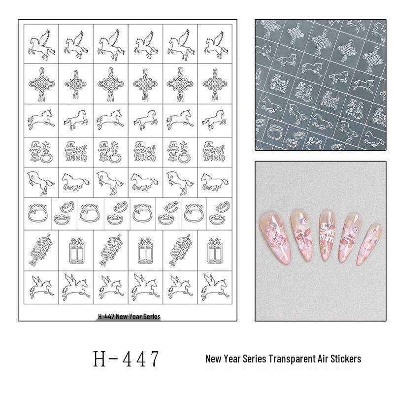 Neujahrs-Feuerwerk & Fu-Zeichen Nagelsticker - Transparentes Hohlmuster