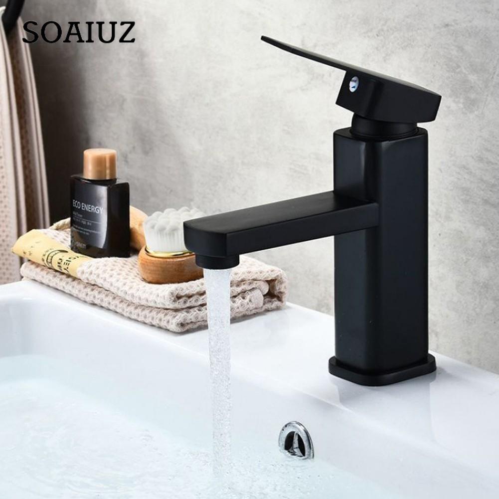 304 Stainless Steel Black Single Cold Sink Faucet Bathroom Counter Basin Faucet