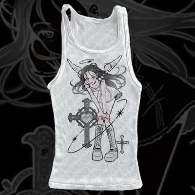 2000s Y2k Harajuku New Model Ribbed Tank Streetwear Trendy Personality Clothes Year Round Clothing Unisex Comfortable Short Soft
