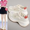 Fashion 2025 New Summer Thin Web Red Sneakers Women's Internal Heel Increase Sports Shoes Versatile Casual Thick Bottom White Mesh Shoes