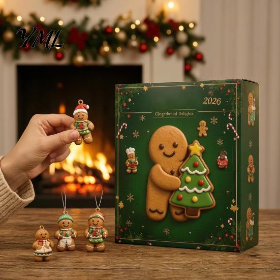 December Daily Countdown Activities 2026 Gingerbread Man Advent Calendar, 24 Day Christmas Decoration for Shelf Decor Kids Adults, Festive Holiday