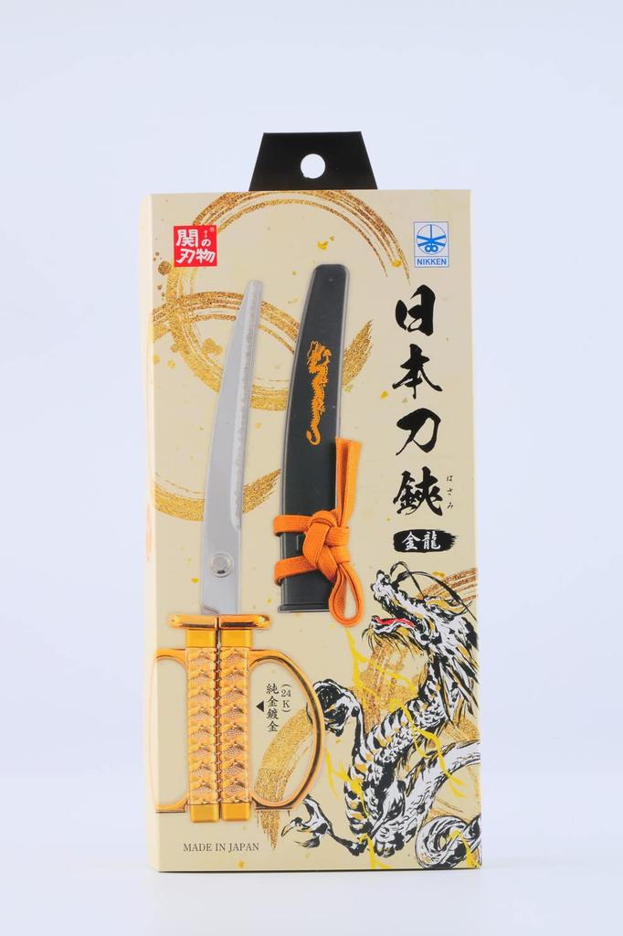 Japanese Sword Golden Dragon Model with Stand Scissors, SW-55GL