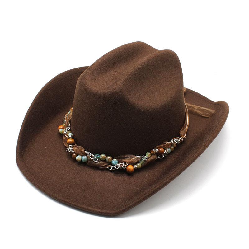 Rolled-Brimmed Cowboy Hat Style Men'S And Women'S Large Cowboy Hat Hidden Top Hat, Felt Hat