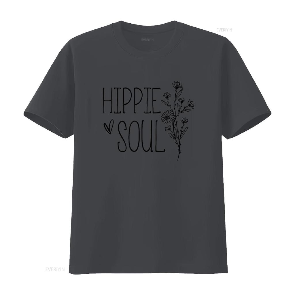 Hippie Soul Vintage Floral Flowers Free Spirited S Trendy Womens T Shirt Stylish Perfect for Summer Vintage Washed
