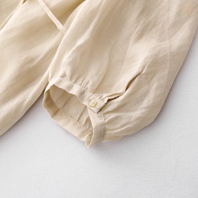 Stand-up collar nine-point sleeve solid color cotton and linen dress for women's 2025 spring new small lazy wind loose belly long dress