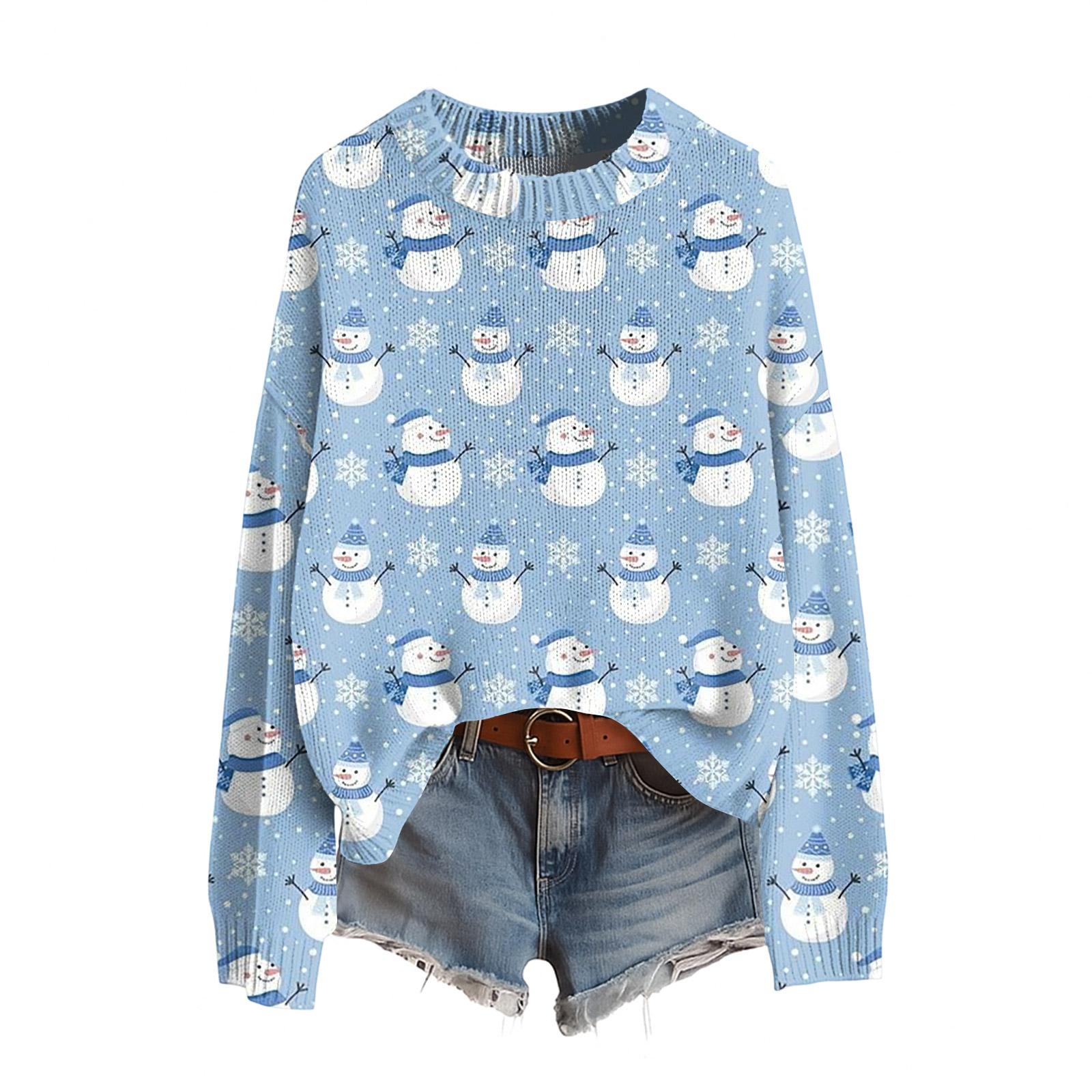 

Женский смешной женский рождественский свитер с круглым вырезом, рождественский джемпер, рождественский наряд, уродливый свитшот, рождественский костюм XL небесно-голубой