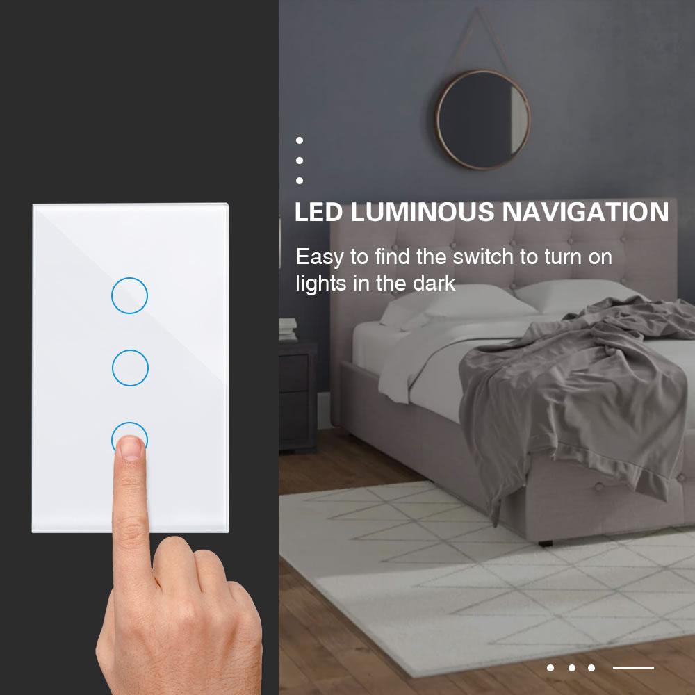 2025 New Design Products Tuya Smart Wifi Wall Switch Us Standard Glass Touch Panel Light Switch Support App Remote Control