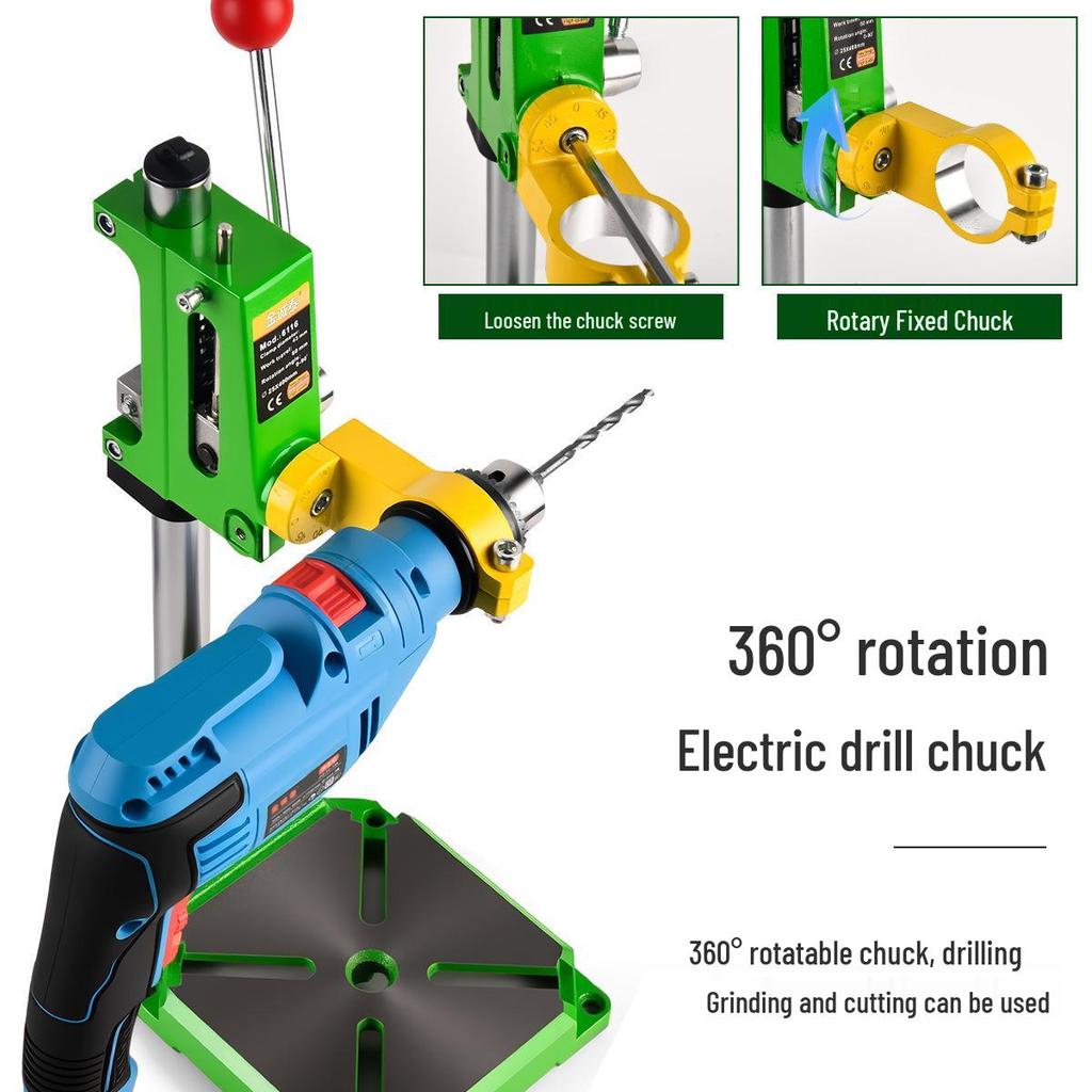 Multi-Functional Rotary Drill Stand Converts to Mini Bench Drill and Hole Punch Press