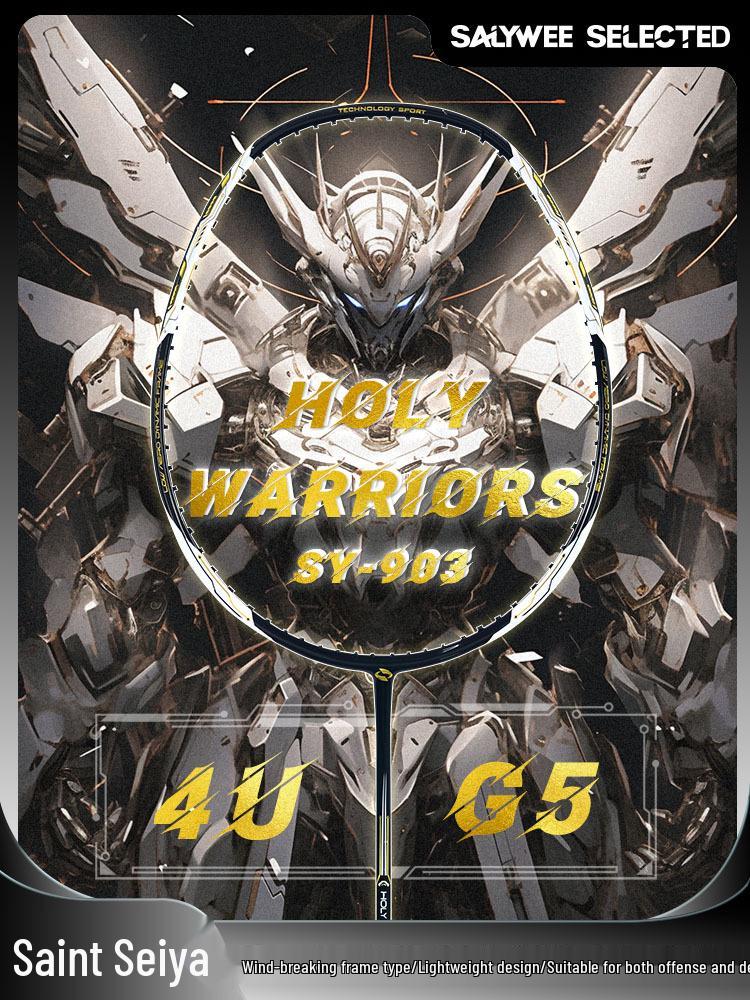 Saint Seiya 4U Aerodynamic Badminton Racket: Exquisite Coating, Carbon Mid-shaft, High Tension, Durable