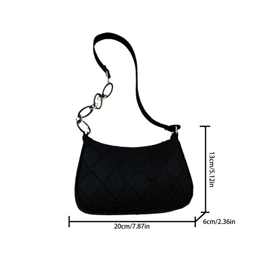 Fashion Women's Minimalist Felt Handbag - Lightweight Diamond Quilted Shoulder Bag with Half-Chain Strap Zipper For Daily Use