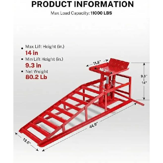 1pcs  Hydraulic Car Ramps 5T 11000lbs Low Profile Car Lift Service Ramps Truck Trailer Garage, Height Hydraulic Vehicle Ramps