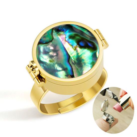 Lipstick Ring Stainless Steel Opening Adjustable Ring with Hollow Carving Box Design Lip Care Emergency Storage Ring Miniature Storage Accessory
