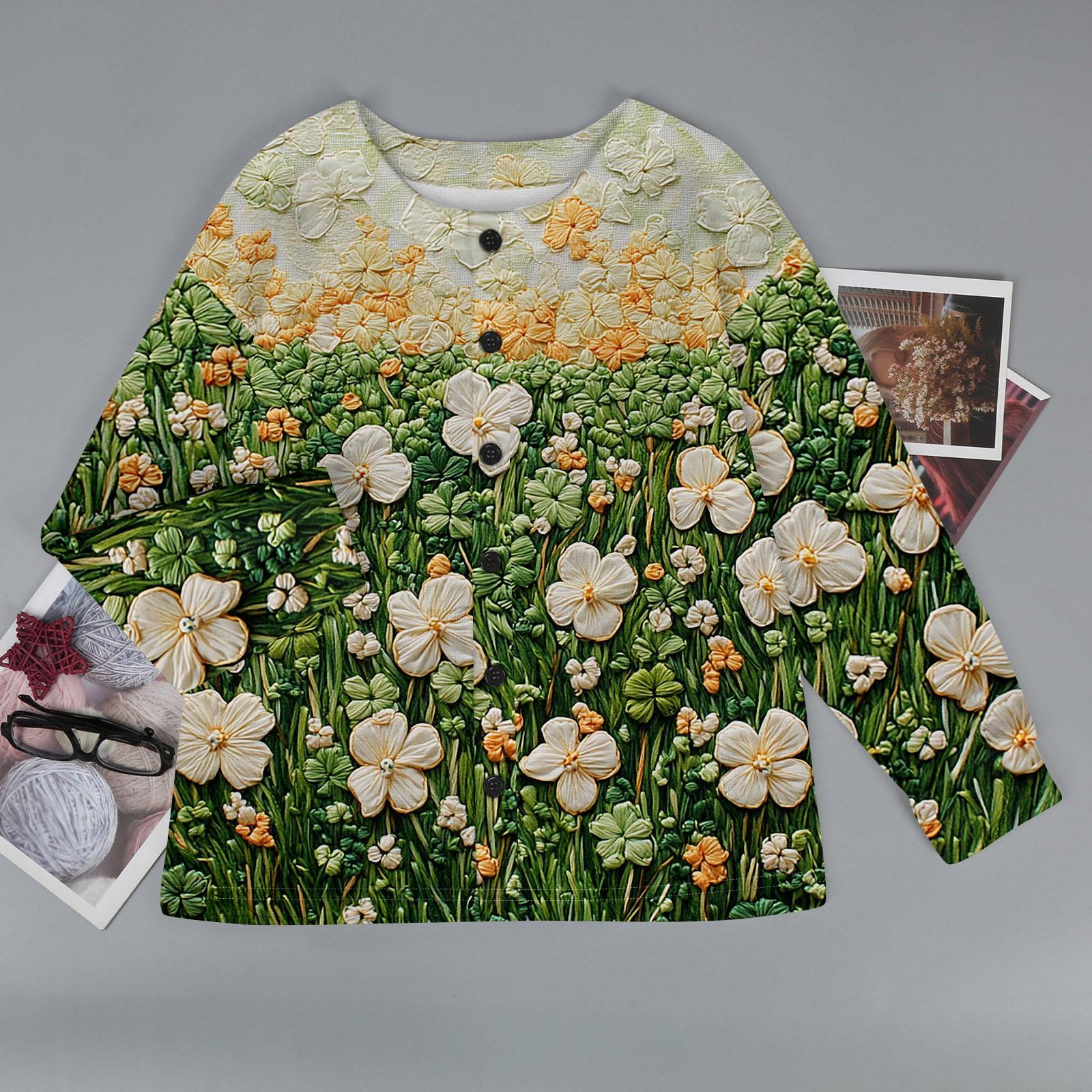 

Женское модное теплое трикотажное пальто с длинным рукавом и принтом M белый