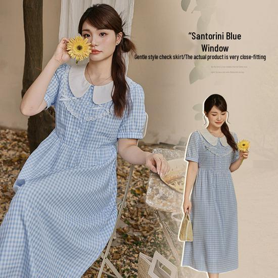 Chic Square Neck High Waist Plus Size Dress - 2025 Korean Summer Style, Tea Dress