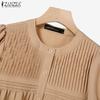 ZANZEA Women Summer Round Neck Puff Short Sleeve Casual Blouse