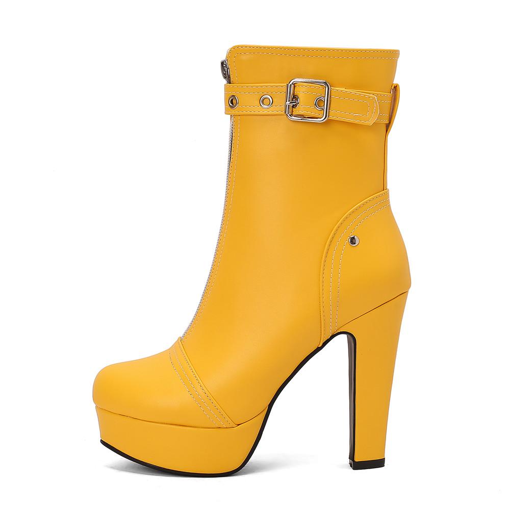 Fashion Fashion Ankle Boots For Women 2025 Autumn Winter High Heels Short Boots Female Platform Red Yellow White Zip Party Shoes 34-46