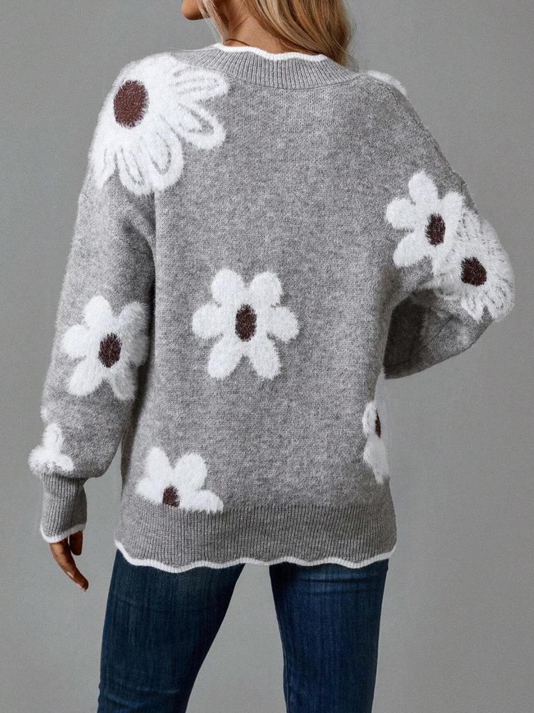 Women's Faux Mink Jacquard Lace Collar Knit Pullover Sweater for Autumn/Winter