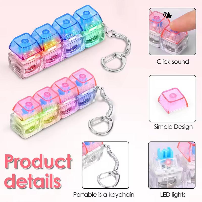 NEUER LED-Tastatur-Schlüsselanhänger Fidget Spielzeug Kristall Clicker Sensorisches Spielzeug zur Stressbewältigung Tastatur-Schlüsselanhänger Fidget Spielzeug für Erwachsene Kinder