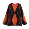 Womens Winter Loose Vintage Striped Knit Cardigan Long Sleeve Round Neck Casual Sweater Coat